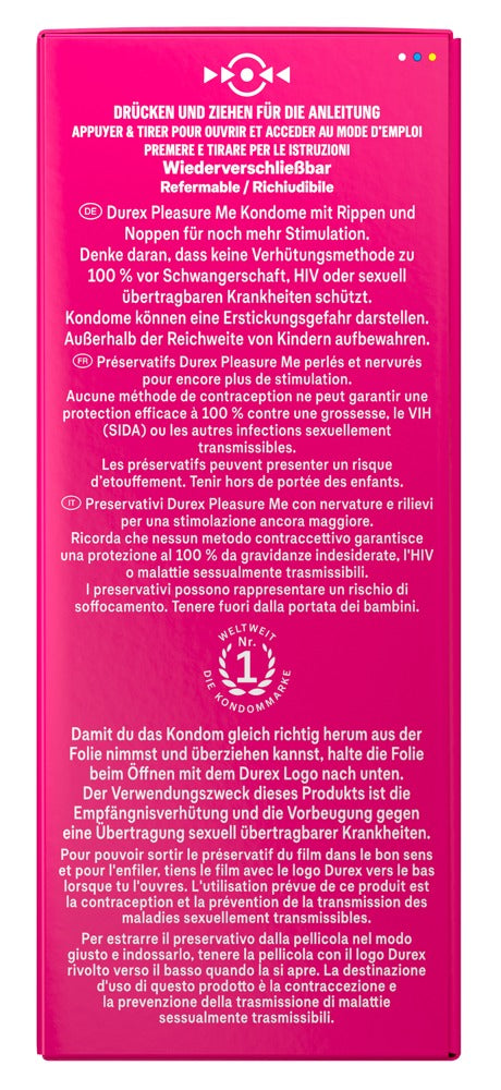 Durex Pleasure Me Kondome 40 Stück, genoppt & gerippt, extra stimulierend
