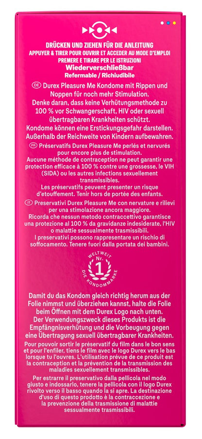 Durex Pleasure Me Kondome 40 Stück, genoppt & gerippt, extra stimulierend