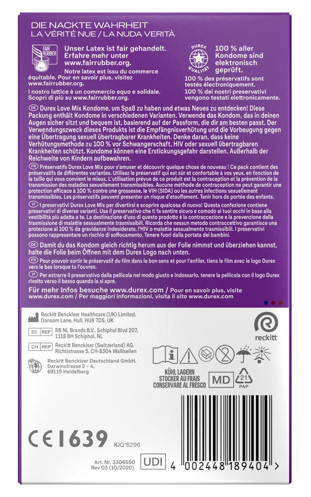 Durex Love Mix 5 Sorten Kondome | Vorteilspack 18 / 40 Stück | Mischpackung