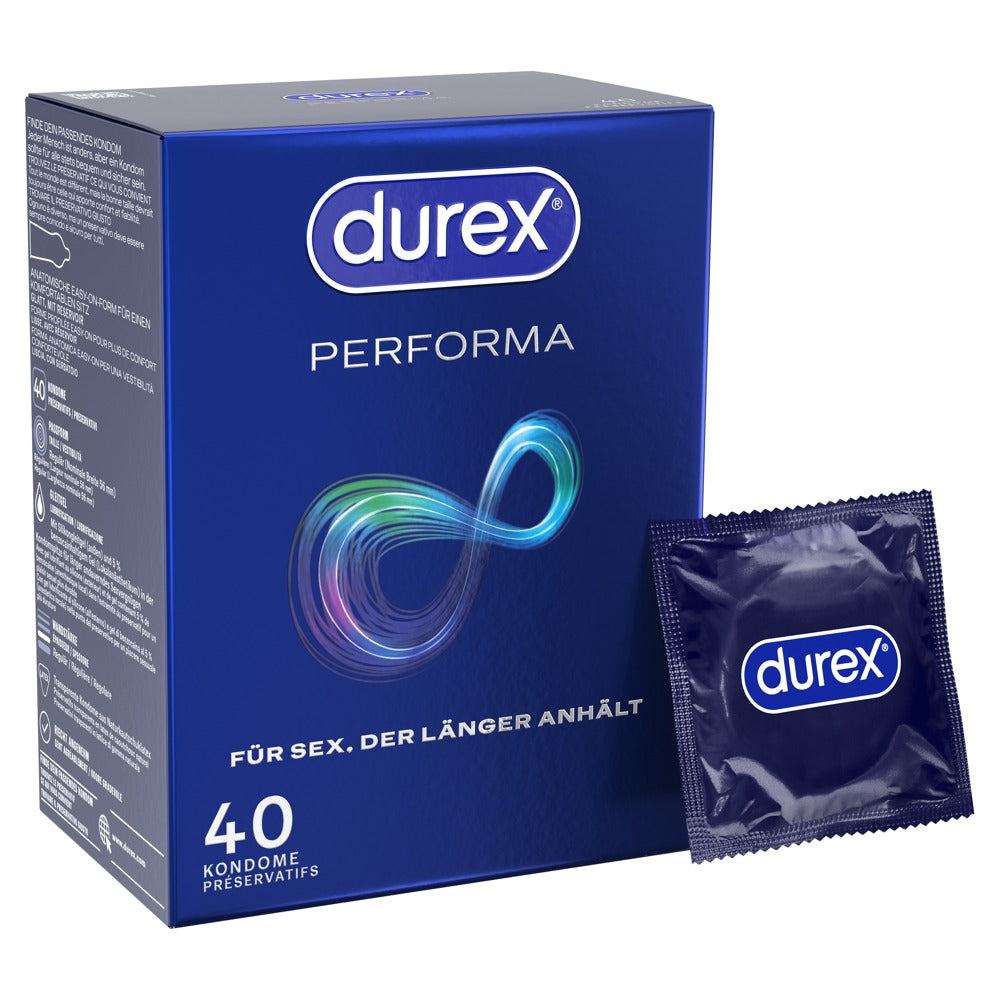 Durex Performa Kondome | Verzögerndes Gel Benzocain | 10 / 40 Stück | Diskret & Sicher